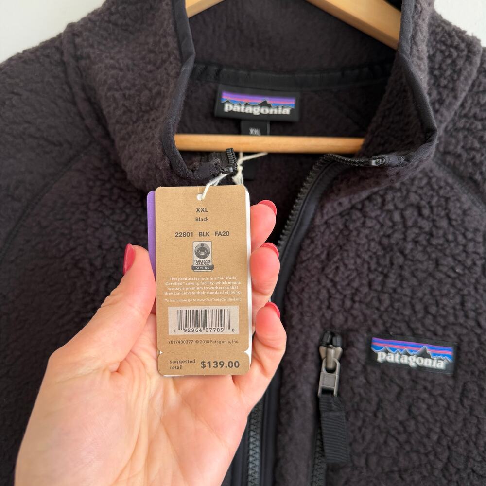 Patagonia Retro Pile Fleece Zip Up Jacket Black XXL NWT - Picture 6 of 8